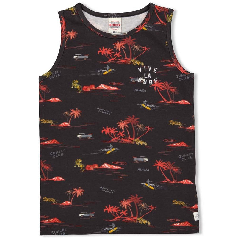 Jongens Singlet - Happy Camper van Sturdy in de kleur Antraciet in maat 128.