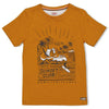 Jongens T-shirt - Happy Camper van Sturdy in de kleur Okergeel in maat 128.