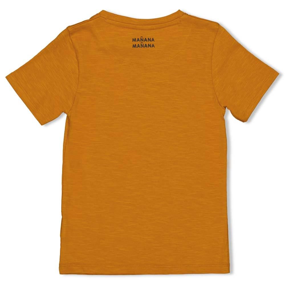 Jongens T-shirt - Happy Camper van Sturdy in de kleur Okergeel in maat 128.