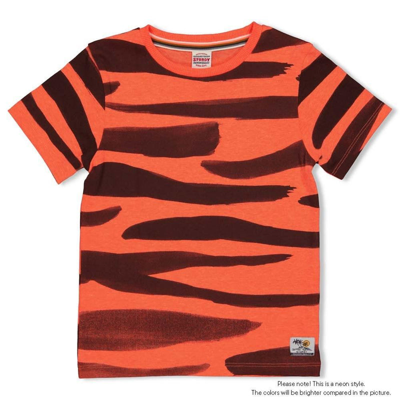 Jongens T-shirt AOP - Happy Camper van Sturdy in de kleur Neon Koraal in maat 128.