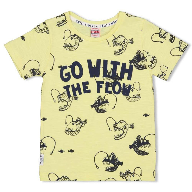 Jongens T-shirt AOP - Smile & Wave van Sturdy in de kleur Geel in maat 128.