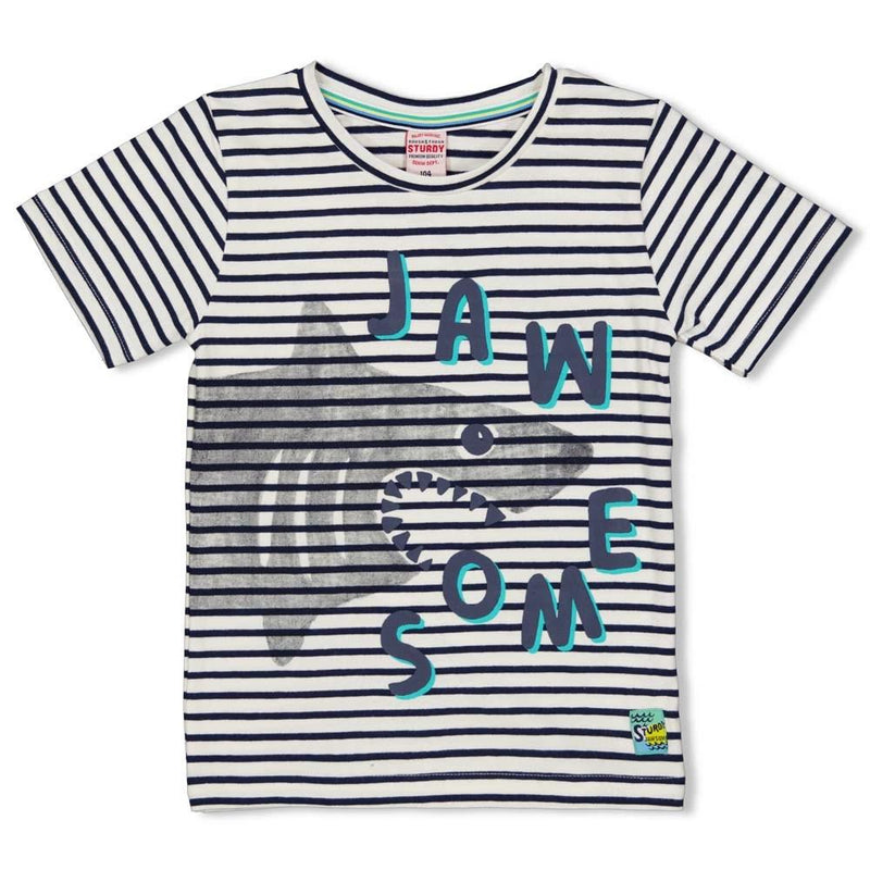 Jongens T-shirt streep - Smile & Wave van Sturdy in de kleur Indigo in maat 128.