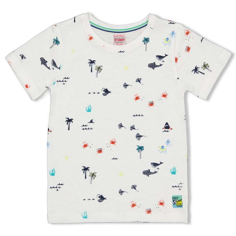 Jongens T-shirt AOP - Smile & Wave van Sturdy in de kleur Wit in maat 128.