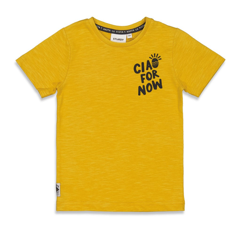 Jongens T-shirt Ciao - Tiki Island van Sturdy in de kleur Geel in maat 128.