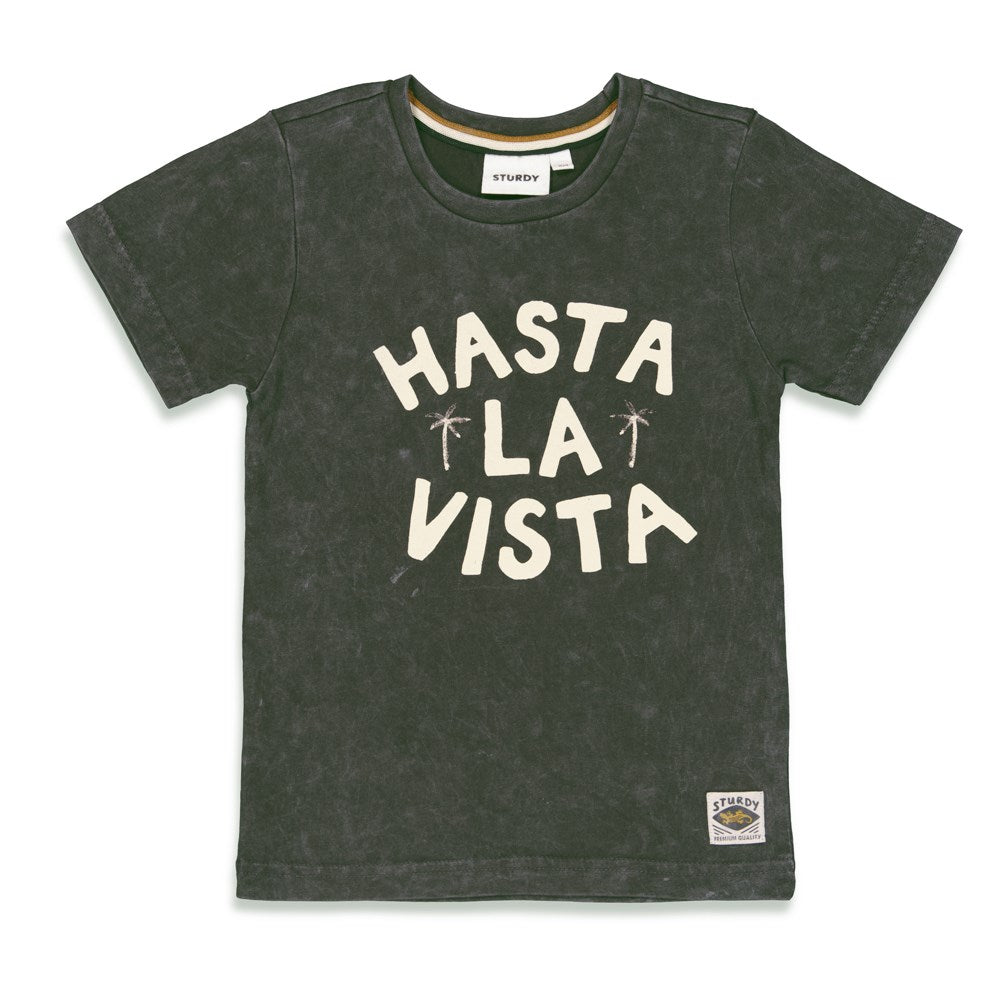 Jongens T-shirt Hasta - Tiki Island van Sturdy in de kleur Antraciet in maat 128.