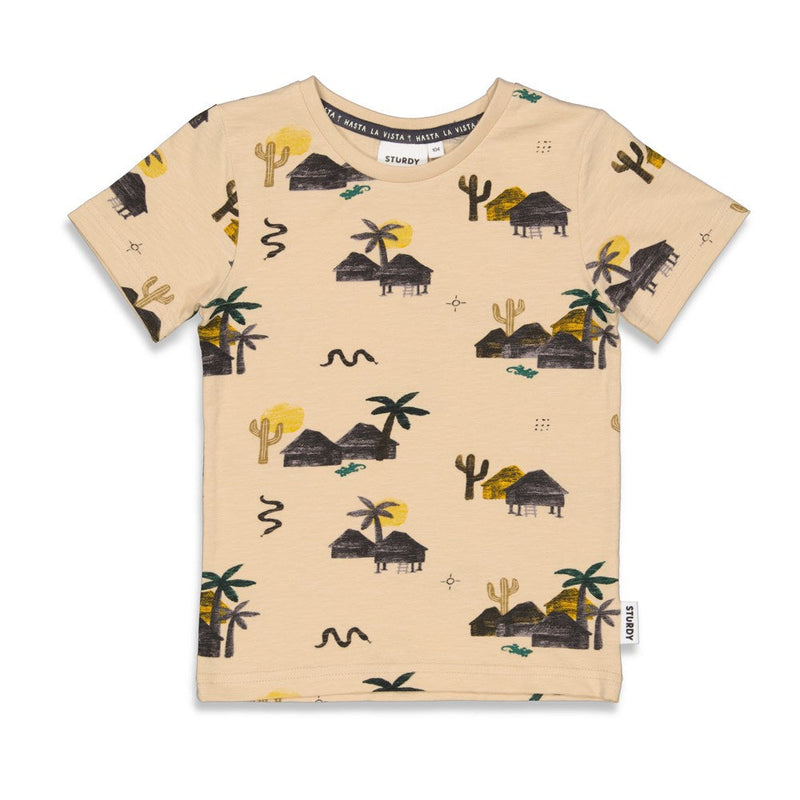 Jongens T-shirt AOP - Tiki Island van Sturdy in de kleur Zand in maat 128.