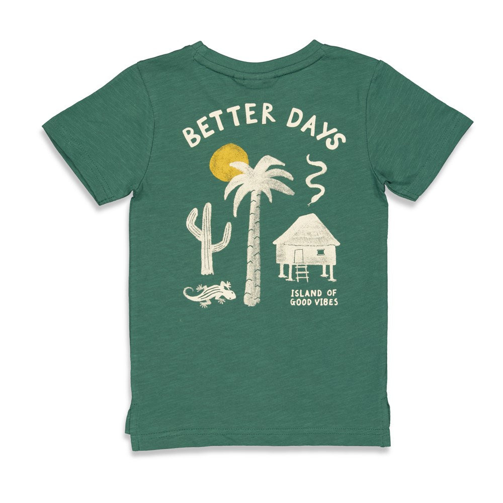 Jongens T-shirt Better Days - Tiki Island van Sturdy in de kleur Groen in maat 128.