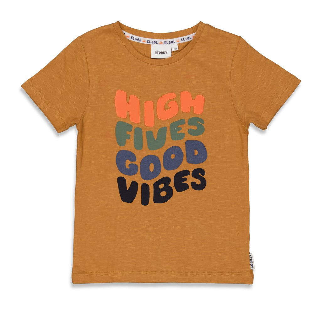 Jongens T-shirt Good Vibes - El Sol van Sturdy in de kleur Bruin in maat 128.