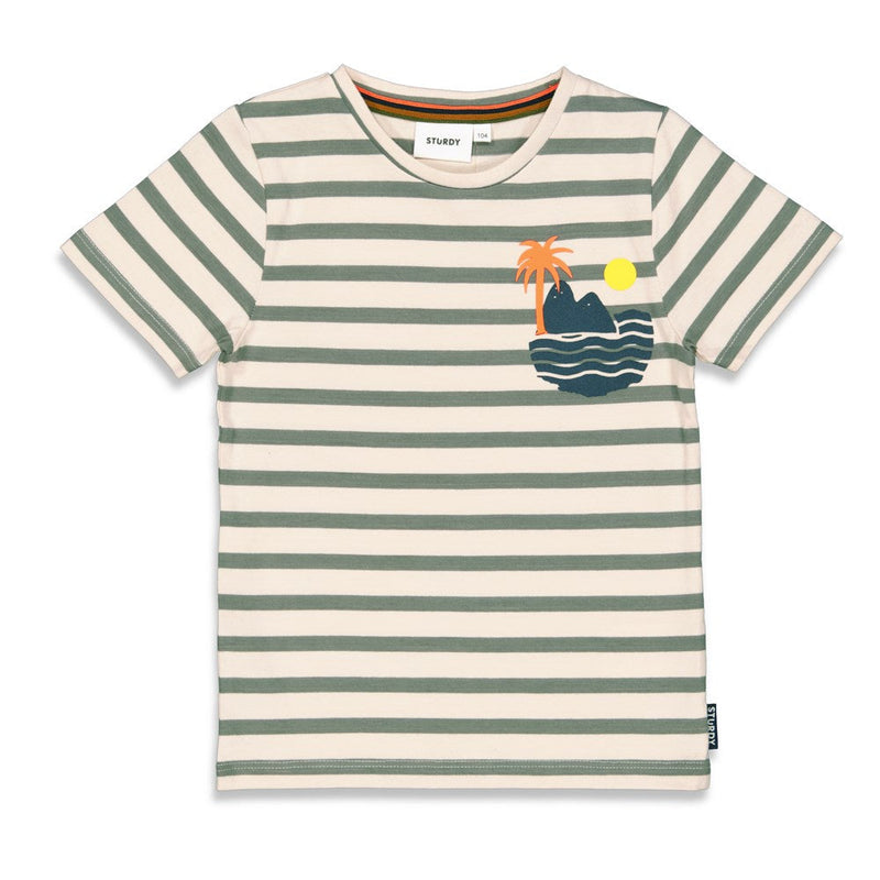 Jongens T-shirt streep - El Sol van Sturdy in de kleur Army in maat 128.