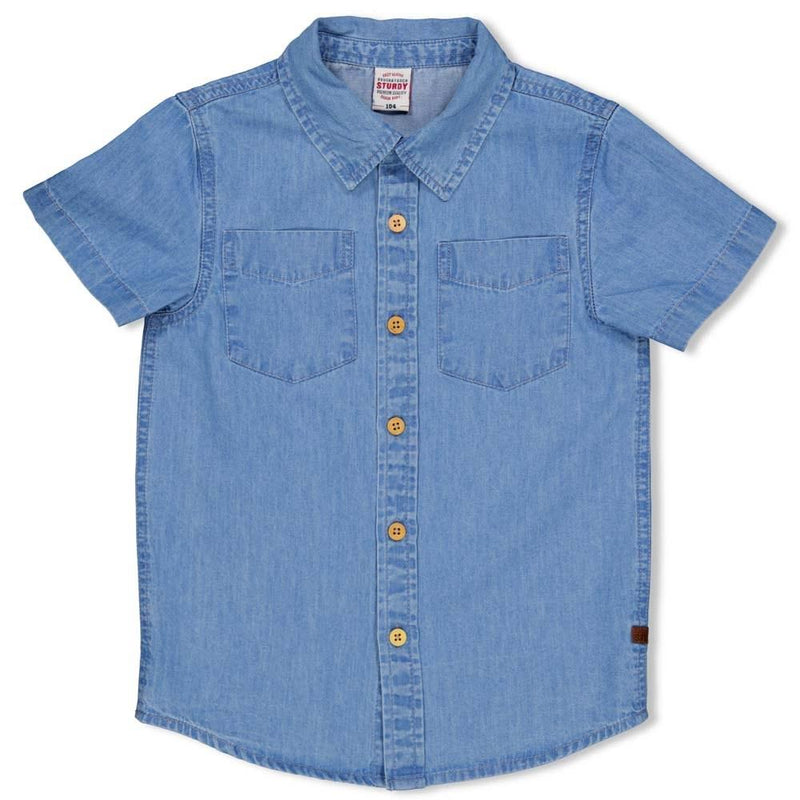 Jongens Overhemd k/m - Summer Denims van Sturdy in de kleur Grey denim in maat 128.