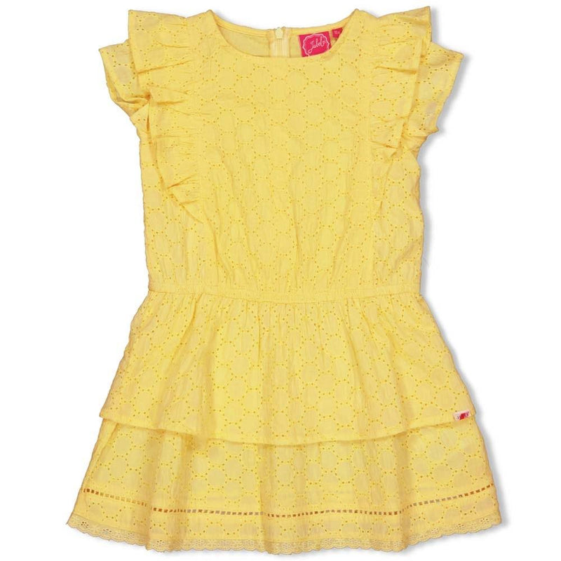 Meisjes Jurk broderie - Tutti Frutti van Jubel in de kleur Geel in maat 140.