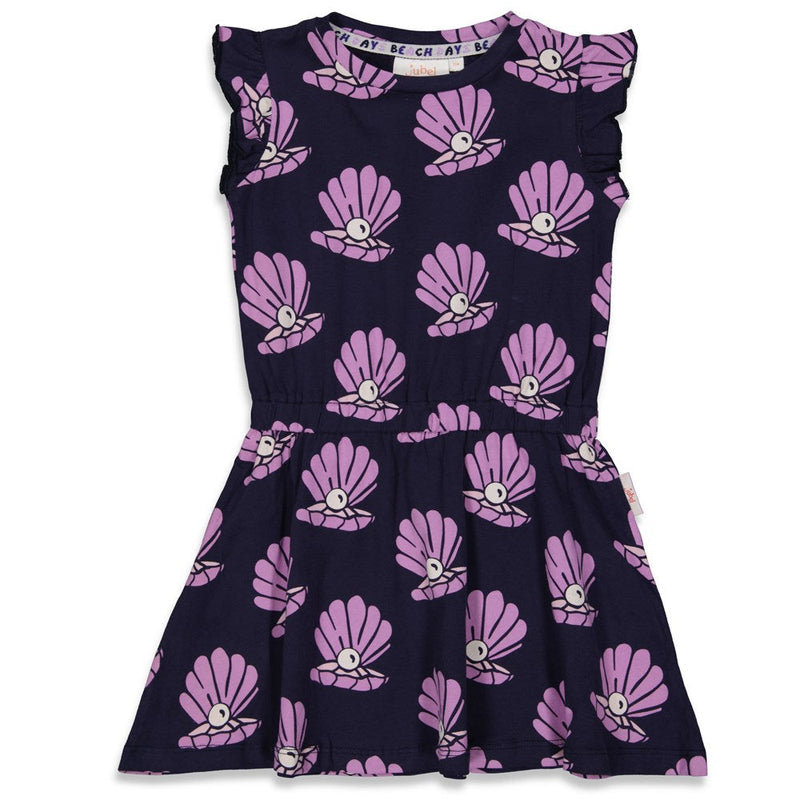 Meisjes Jurk AOP - Shell We Dance van Jubel in de kleur Marine in maat 140.