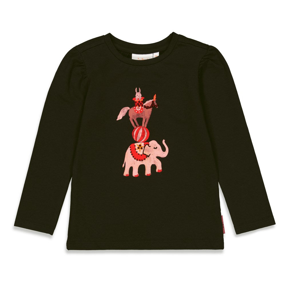 Meisjes Longsleeve - Red Velvet Circus van Jubel in de kleur Zwart in maat 140.