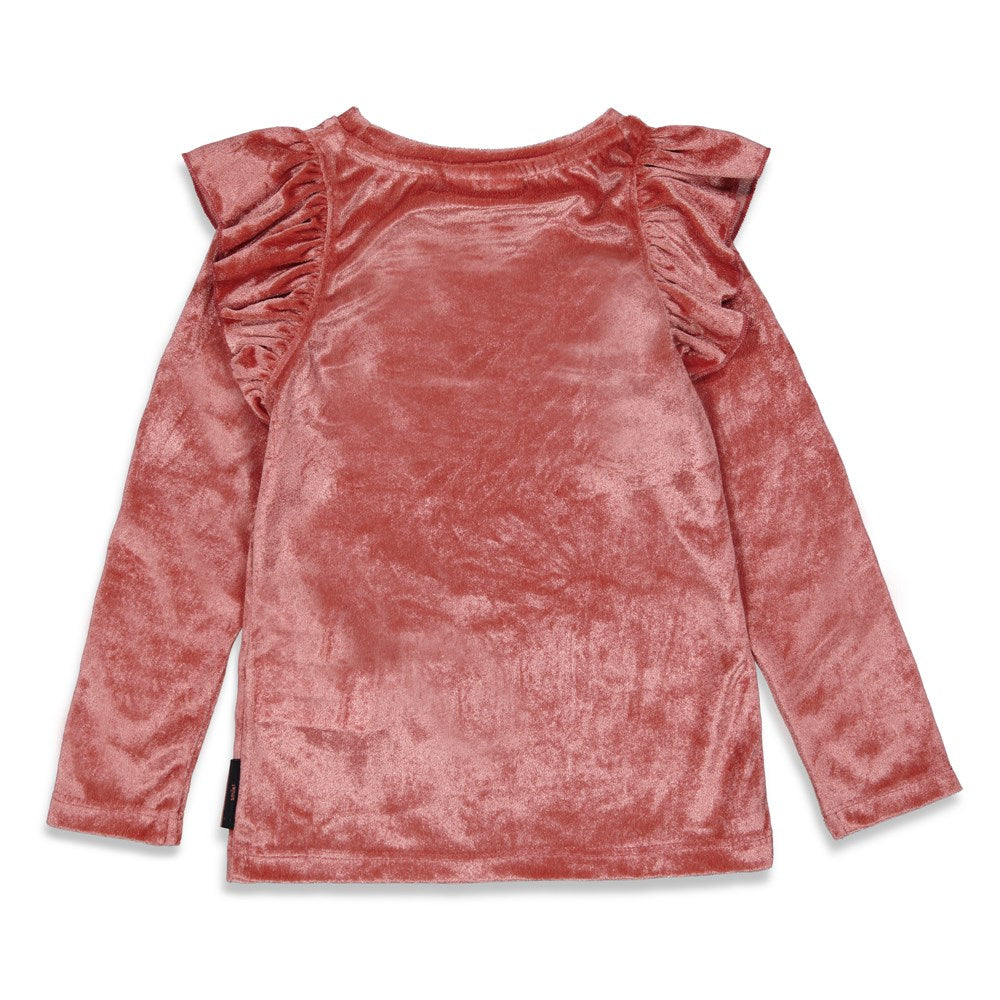 Meisjes Longsleeve ruches - Red Velvet Circus van Jubel in de kleur Berry in maat 140.