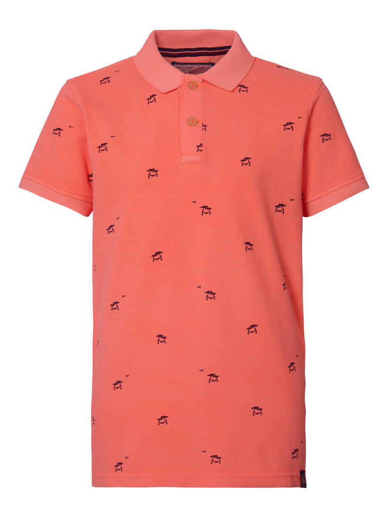 Jongens Polo korte mouw AOP palmtrees van Petrol in de kleur Fiery Coral in maat 176.