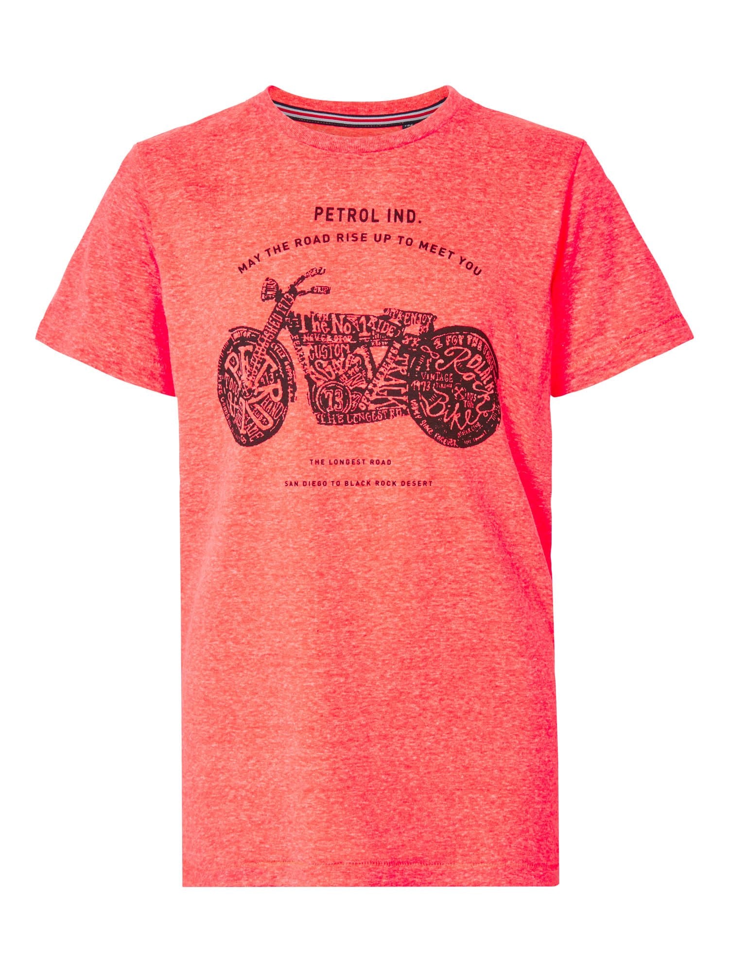 Jongens T-shirt SS R-neck Motorcycle van Petrol in de kleur Fiery Coral in maat 176.