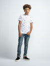 Jongens T-Shirt SS AOP van Petrol in de kleur Bright White in maat 176.