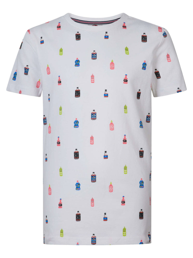 Jongens T-Shirt SS AOP van Petrol in de kleur Bright White in maat 176.