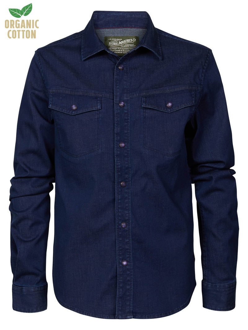 Jongens Blouse Denim Longsleeve van Petrol in de kleur Dark Indigo in maat 164.