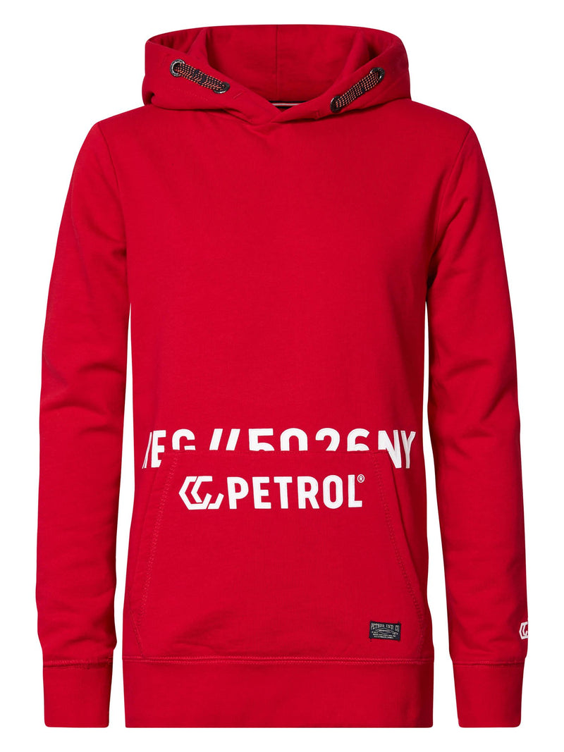 Jongens Hooded Sweater Text van Petrol in de kleur Urban Red in maat 164.