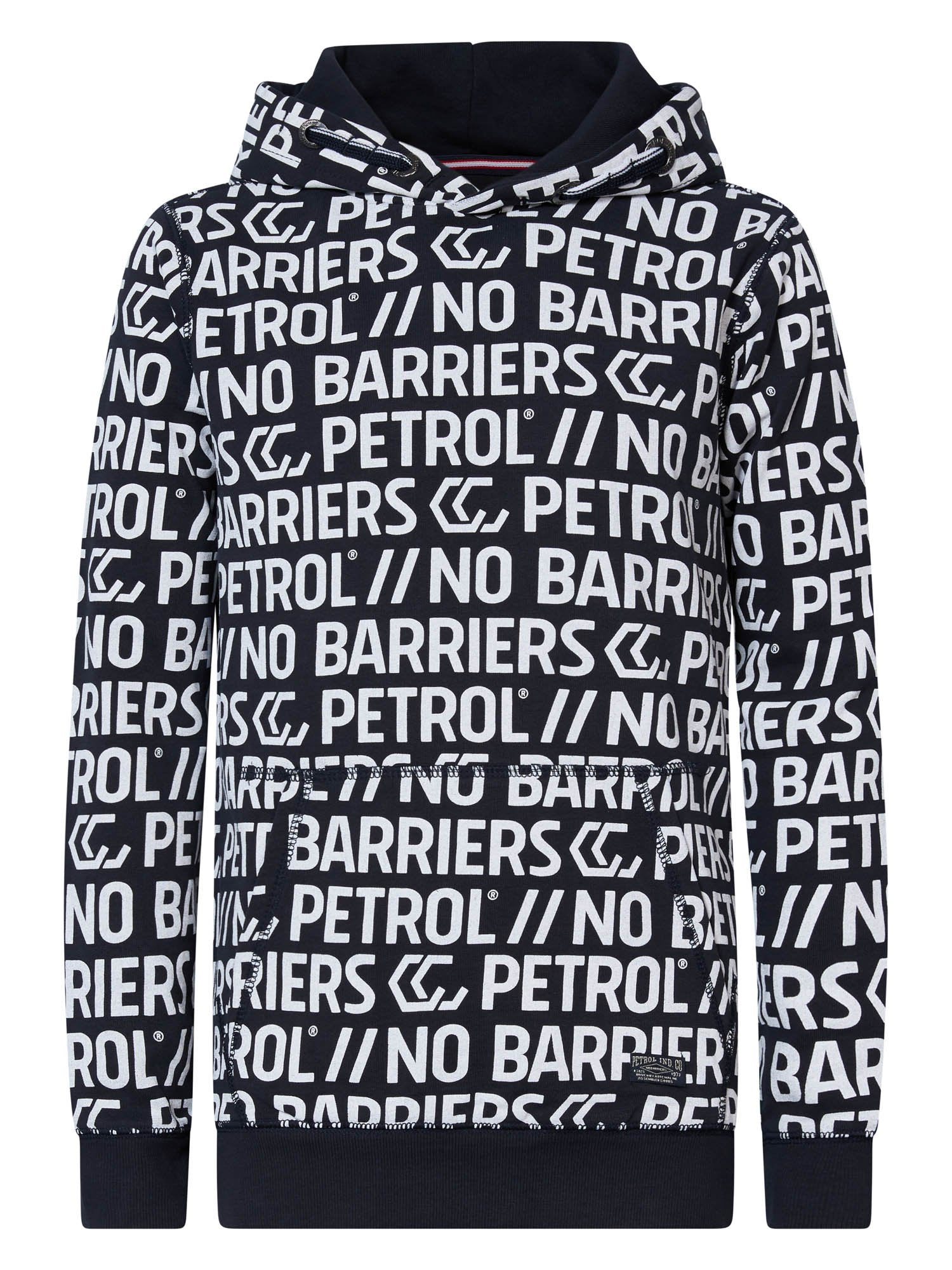 Jongens Hooded Sweater with Text Allover van Petrol in de kleur Dark Navy in maat 164.