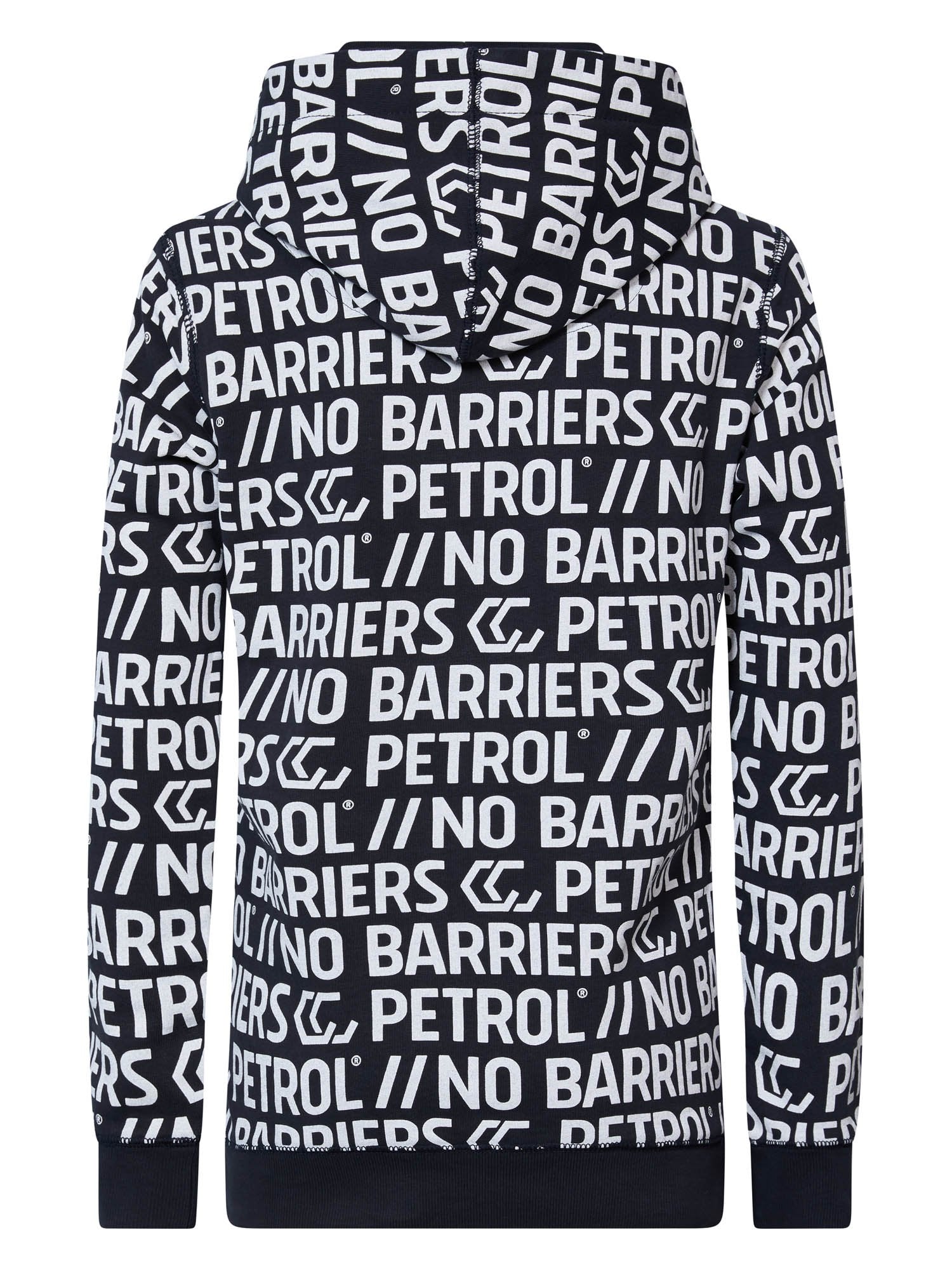 Jongens Hooded Sweater with Text Allover van Petrol in de kleur Dark Navy in maat 164.