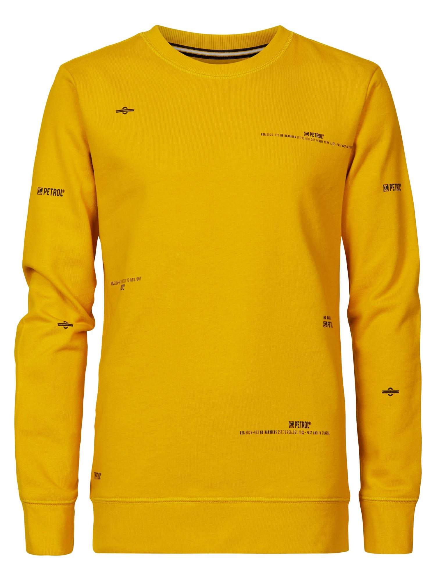 Jongens Sweater Crewneck with Small Text van Petrol in de kleur Antique Yellow in maat 164.