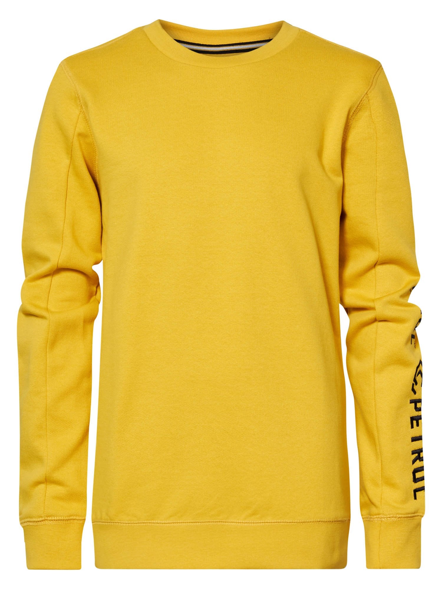 Jongens Sweater Crewneck with Text on Sleeve van Petrol in de kleur Antique Yellow in maat 164.