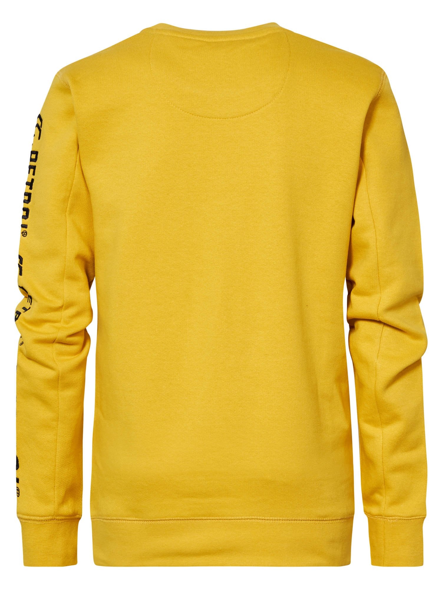 Jongens Sweater Crewneck with Text on Sleeve van Petrol in de kleur Antique Yellow in maat 164.