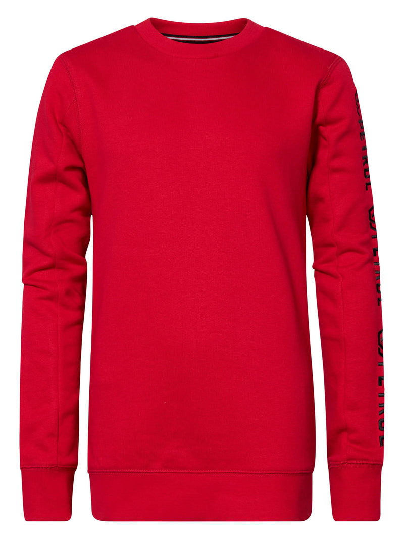 Jongens Sweater Crewneck with Text on Sleeve van Petrol in de kleur Urban Red in maat 164.
