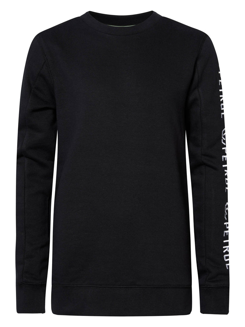Jongens Sweater Crewneck with Text on Sleeve van Petrol in de kleur Black in maat 164.