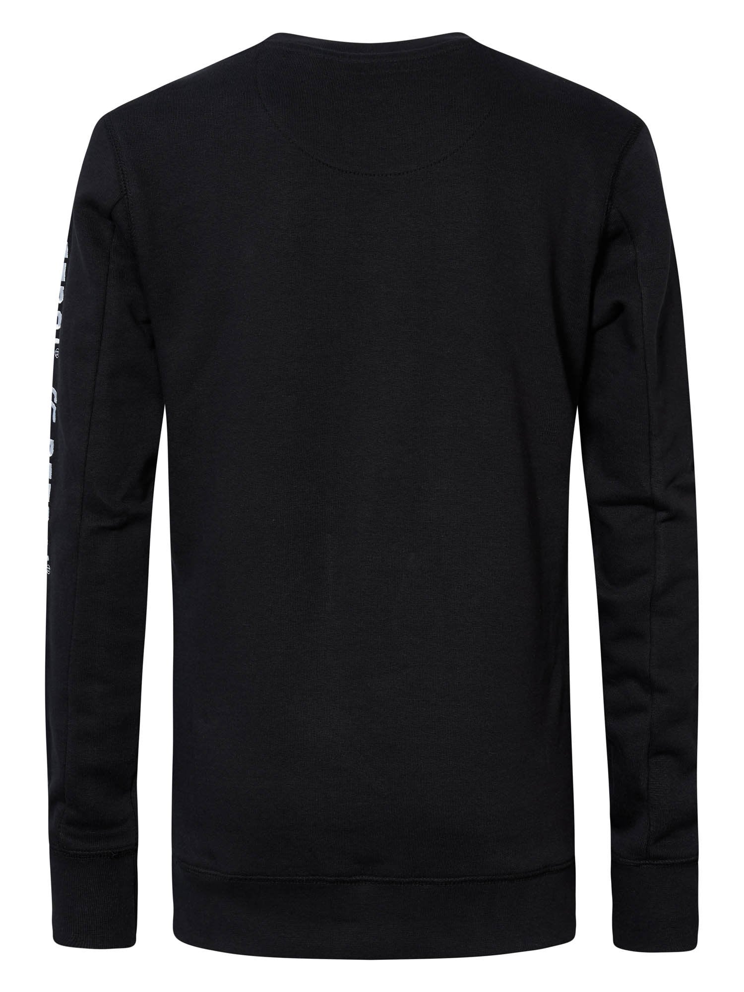 Jongens Sweater Crewneck with Text on Sleeve van Petrol in de kleur Black in maat 164.