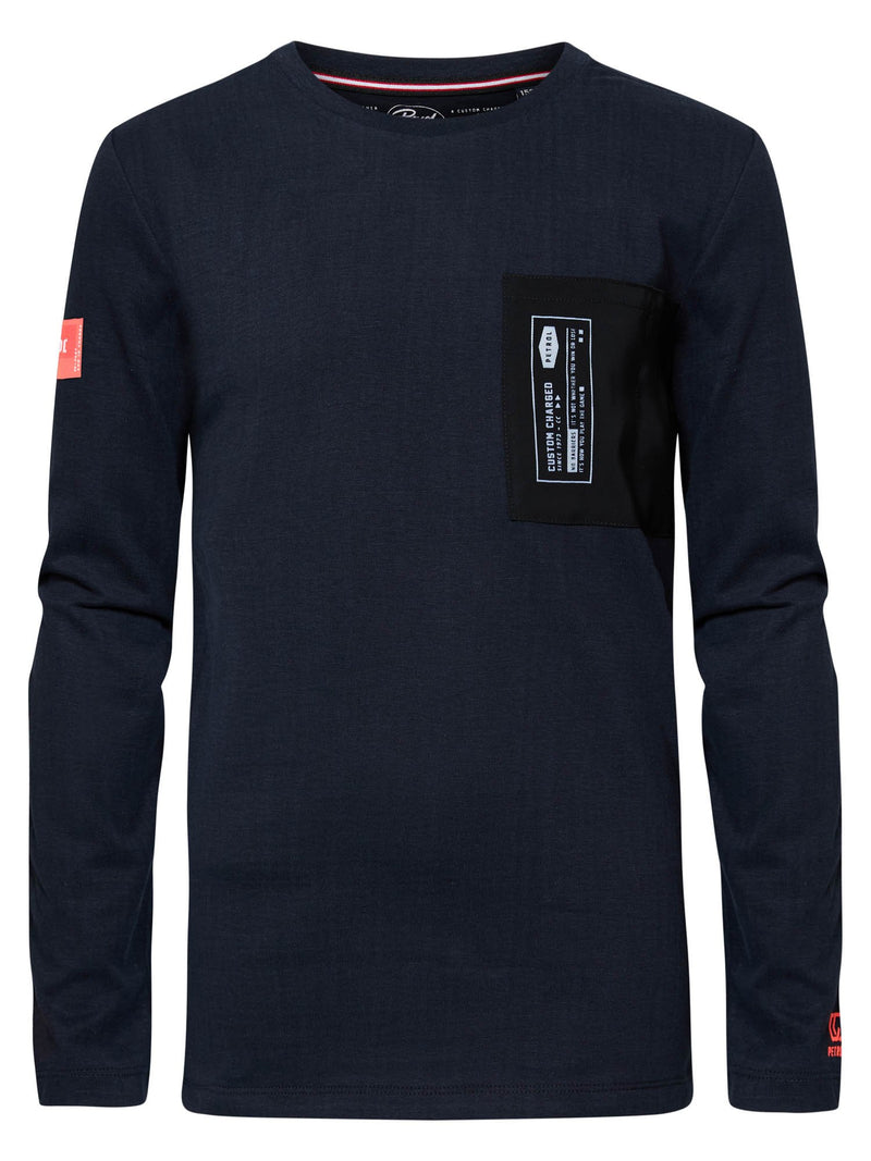 Jongens Longsleeve with Patch van Petrol in de kleur Dark Navy in maat 164.