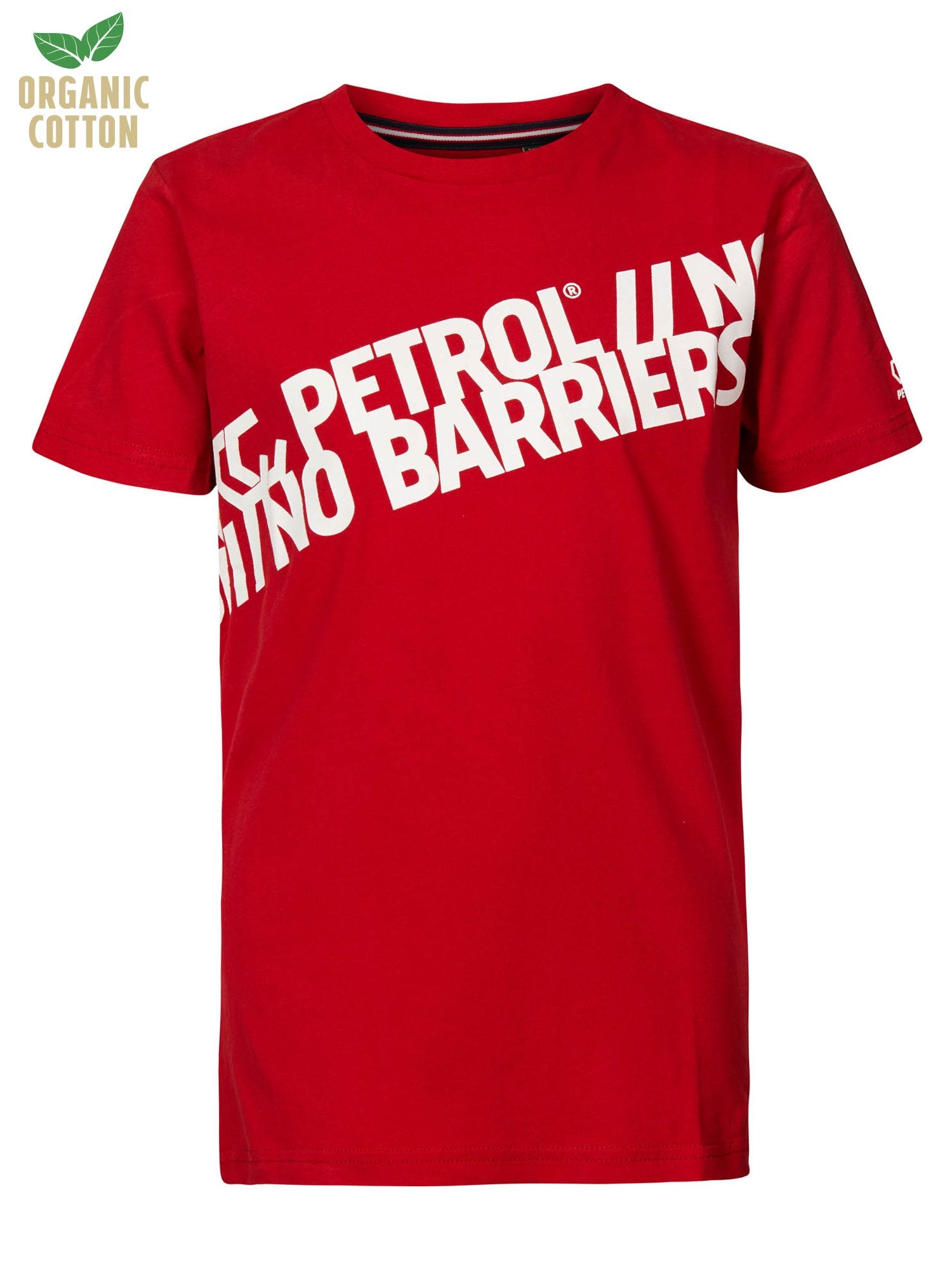 Jongens T-shirt No Barriers van Petrol in de kleur Urban Red in maat 164.