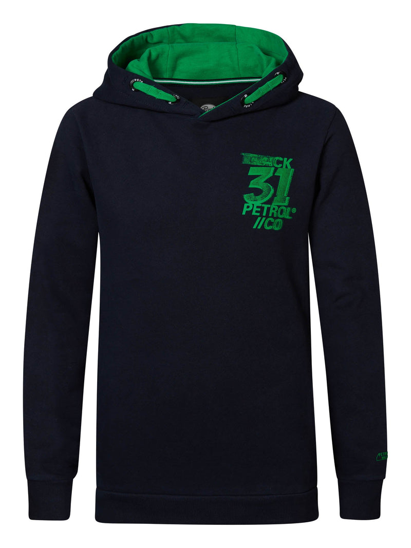 Jongens Boys Sweater Hooded Print van Petrol in de kleur Dark Sapphire in maat 164.