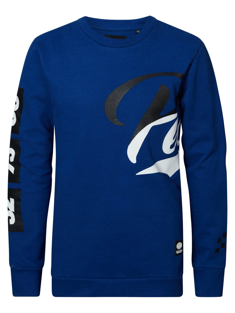 Jongens Boys Sweater Round Neck Print van Petrol in de kleur Capri in maat 164.