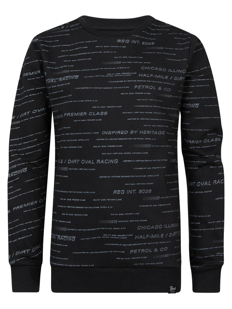 Jongens Boys Sweater Round Neck AOP van Petrol in de kleur Black in maat 164.