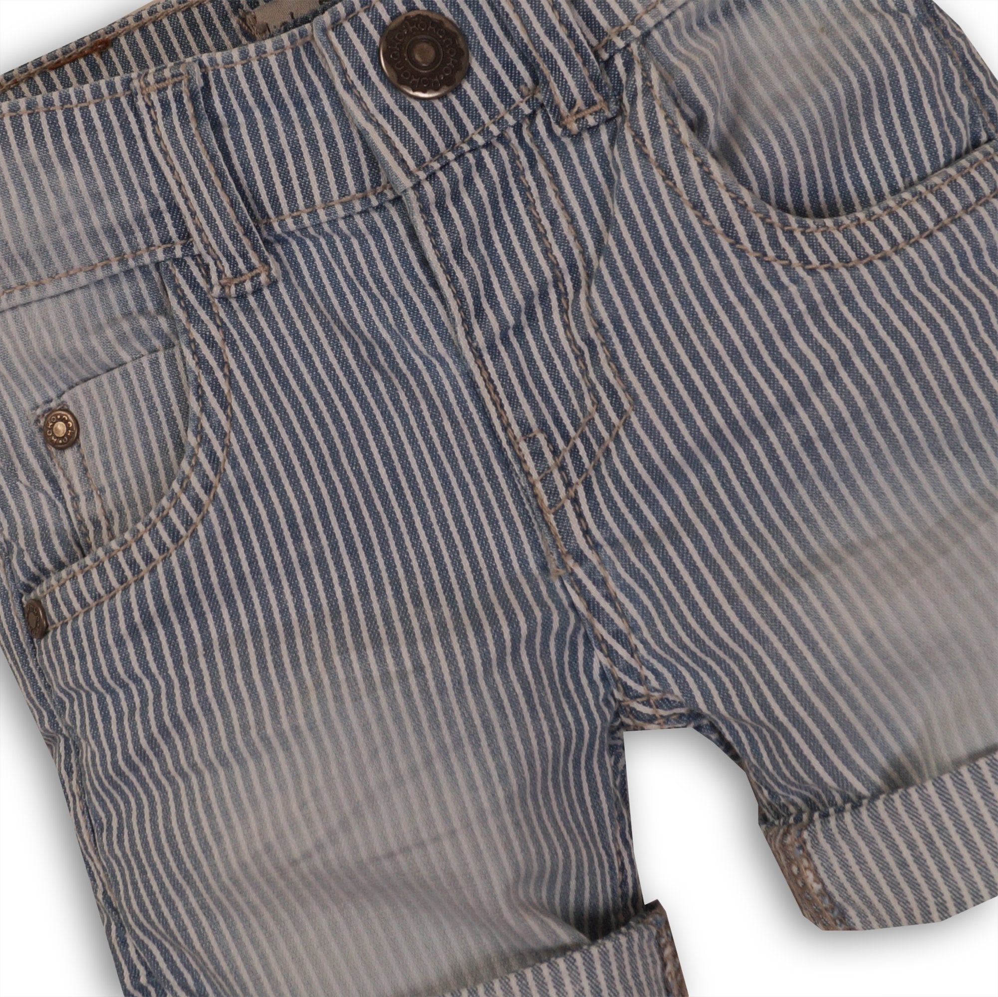 Baby Jongens Baby jeans short van Koko Noko  in de kleur Denim stripe in maat 86.