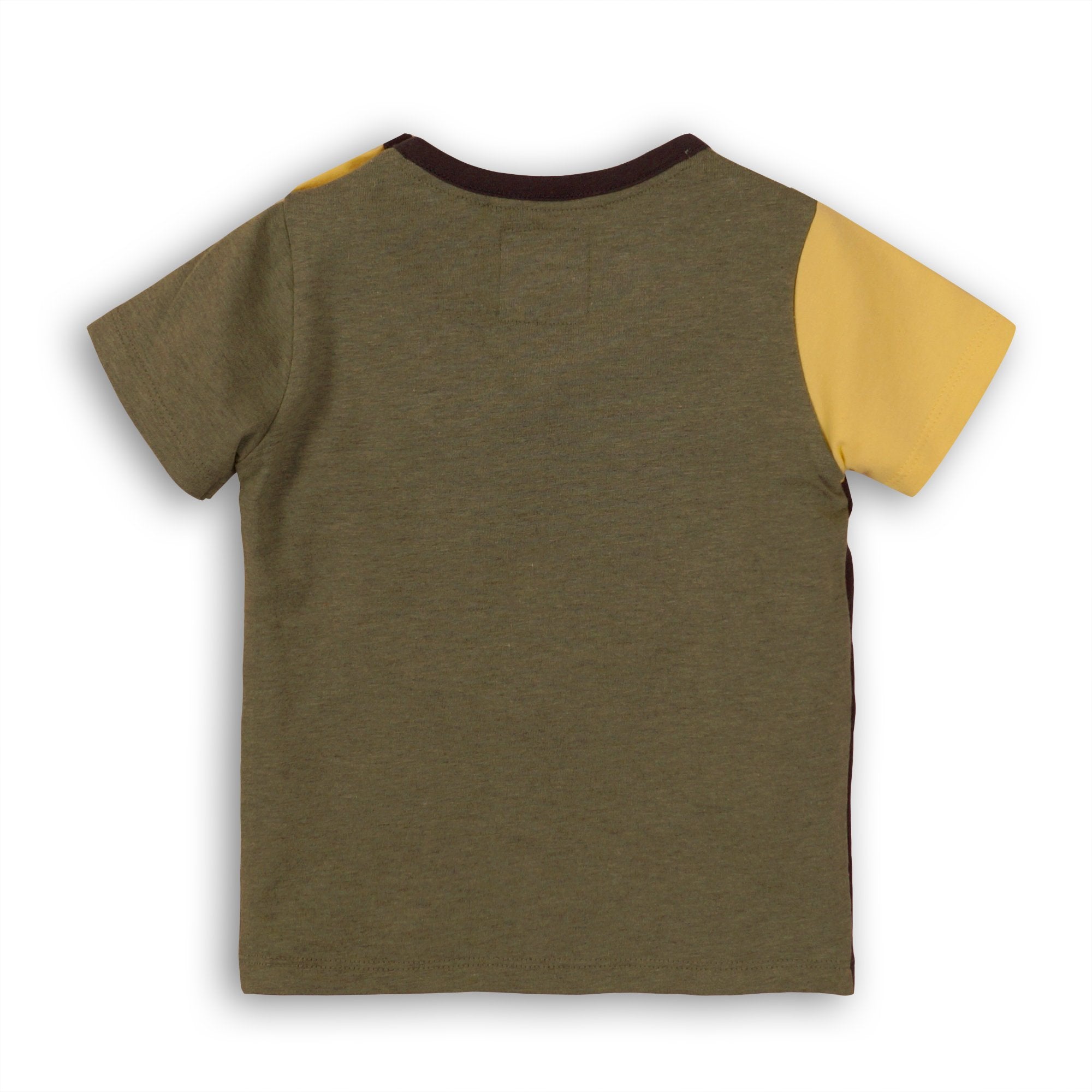 Baby Jongens Baby t-shirt van Koko Noko  in de kleur Army melee + yellow + dark grey in maat 86.