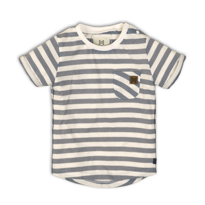 Baby Jongens Baby t-shirt van Koko Noko  in de kleur Stripes + light blue + white in maat 86.
