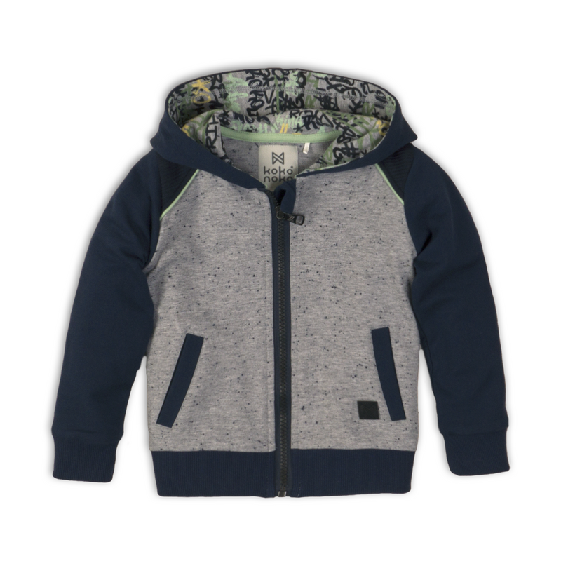 Baby Jongens Baby cardigan van Koko Noko  in de kleur Navy + grey melange in maat 86.