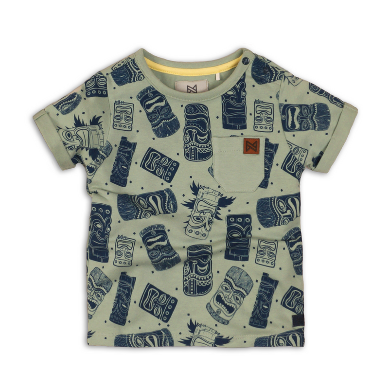 Baby Jongens Baby t-shirt van Koko Noko  in de kleur Faded green + aop in maat 86.