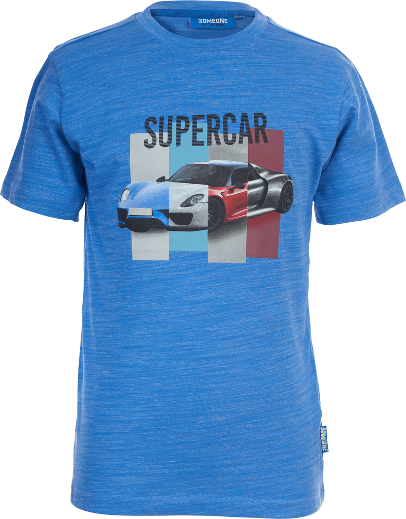 Jongens T-shirt Supercar van Someone in de kleur BRIGHT BLUE MELANGE  in maat 140.