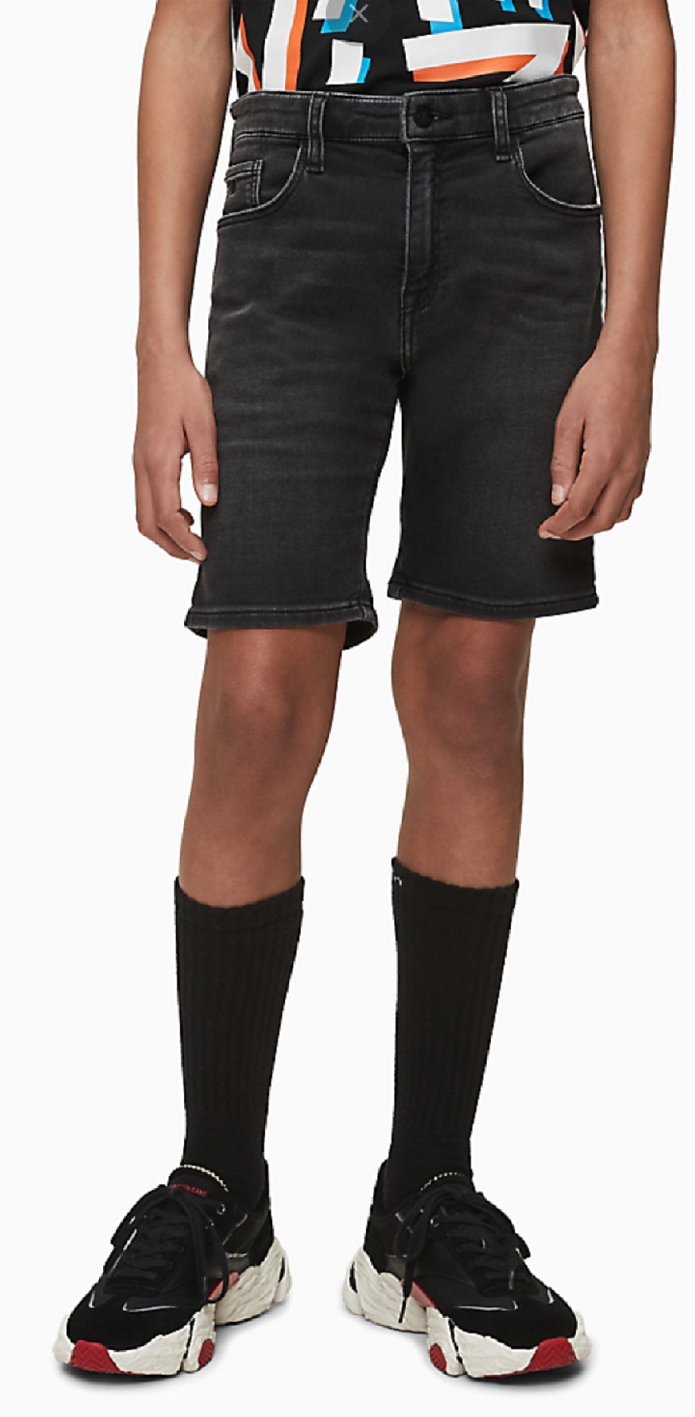 Jongens Slim Short - Ath Black Str van Calvin Klein in de kleur Grijs in maat 176.