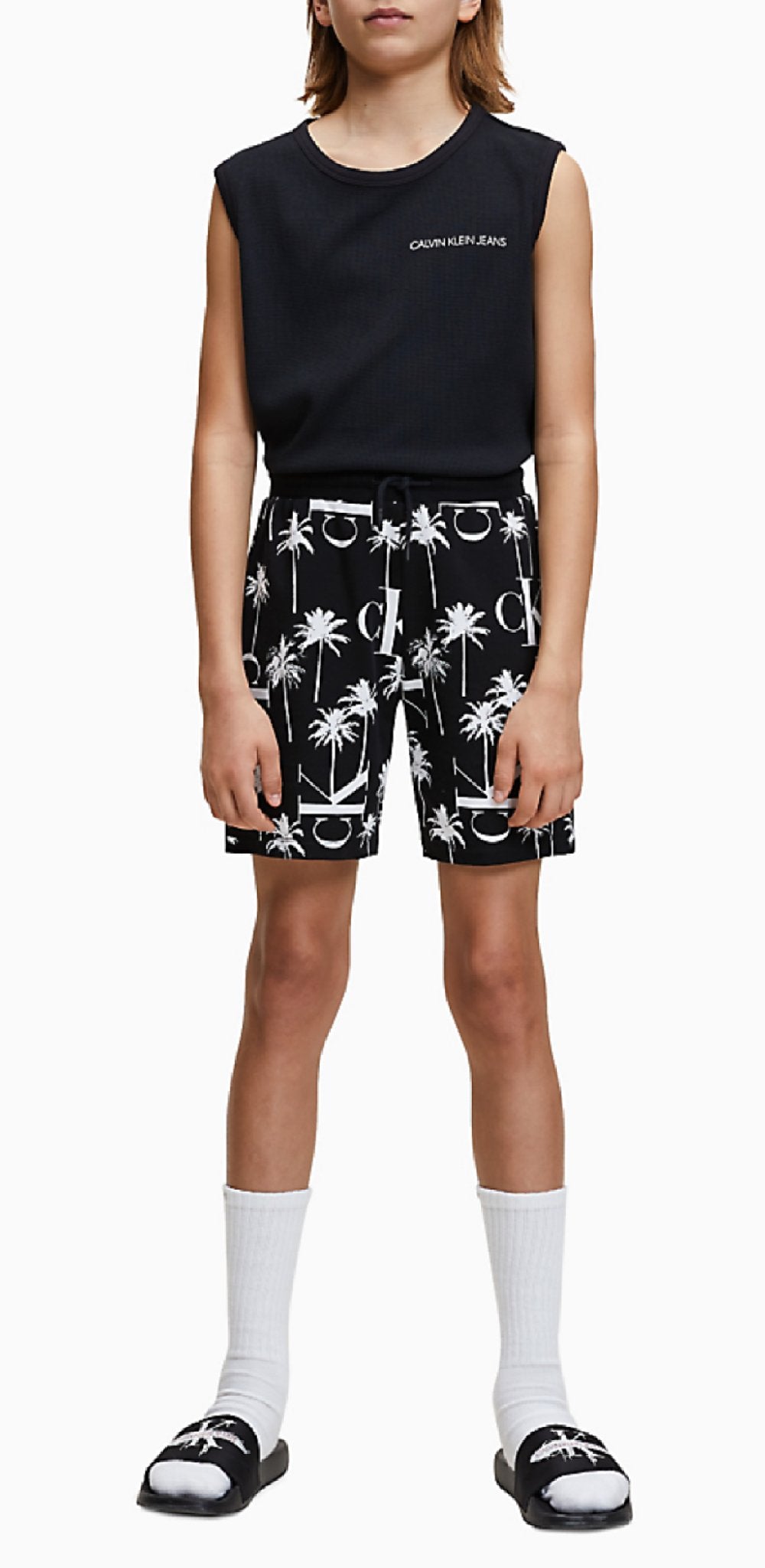 Jongens Palm Aop Sweatshort van Calvin Klein in de kleur Zwart in maat 176.