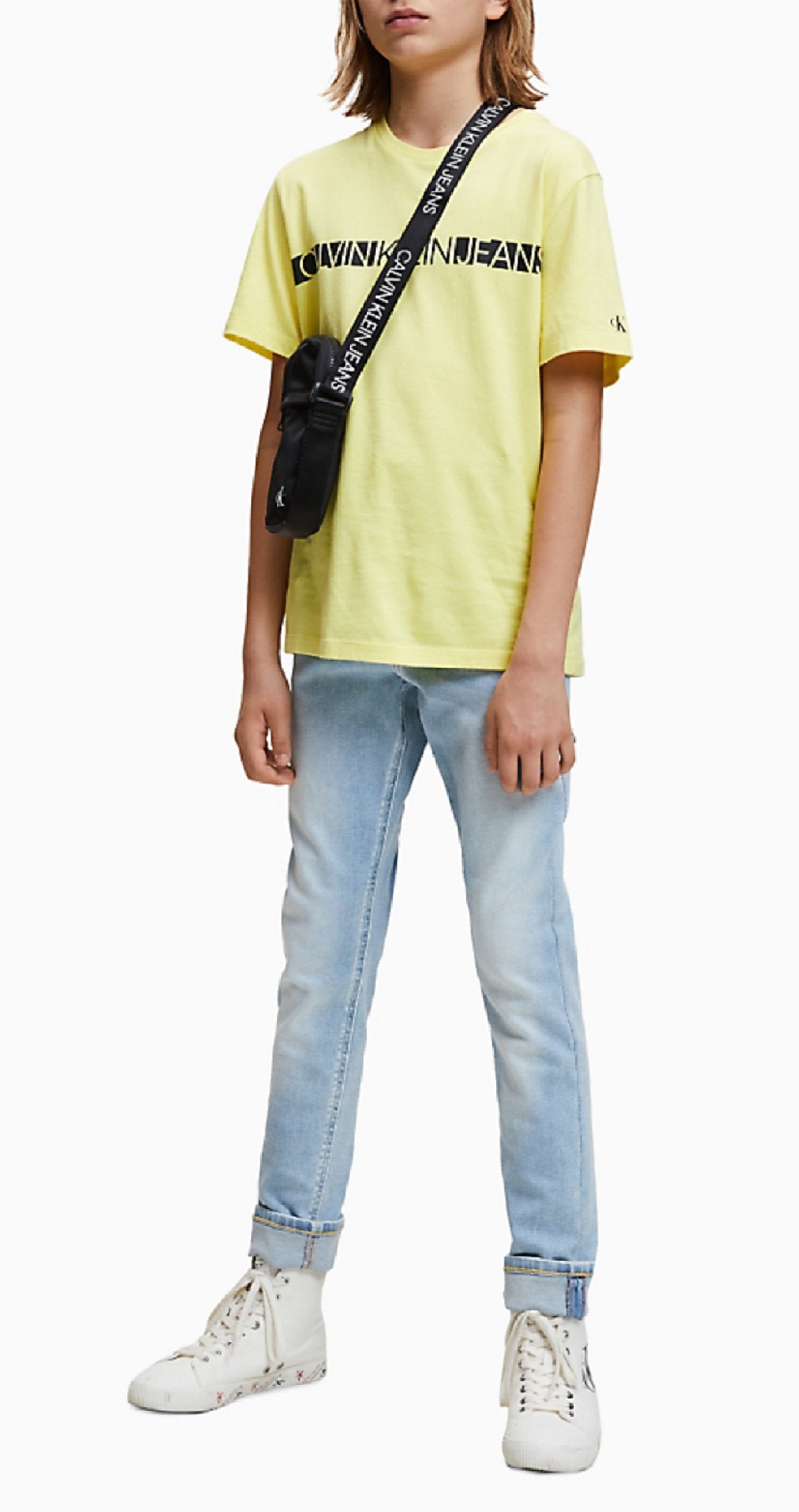 Jongens Hero Logo Ss T-Shirt van Calvin Klein in de kleur Geel in maat 176.