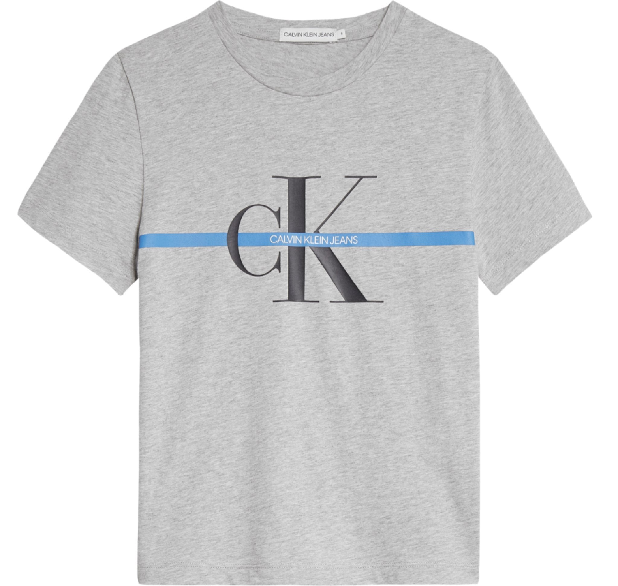 Jongens Monogram Stripe Ss T-Shirt van Calvin Klein in de kleur Grijs melee in maat 176.