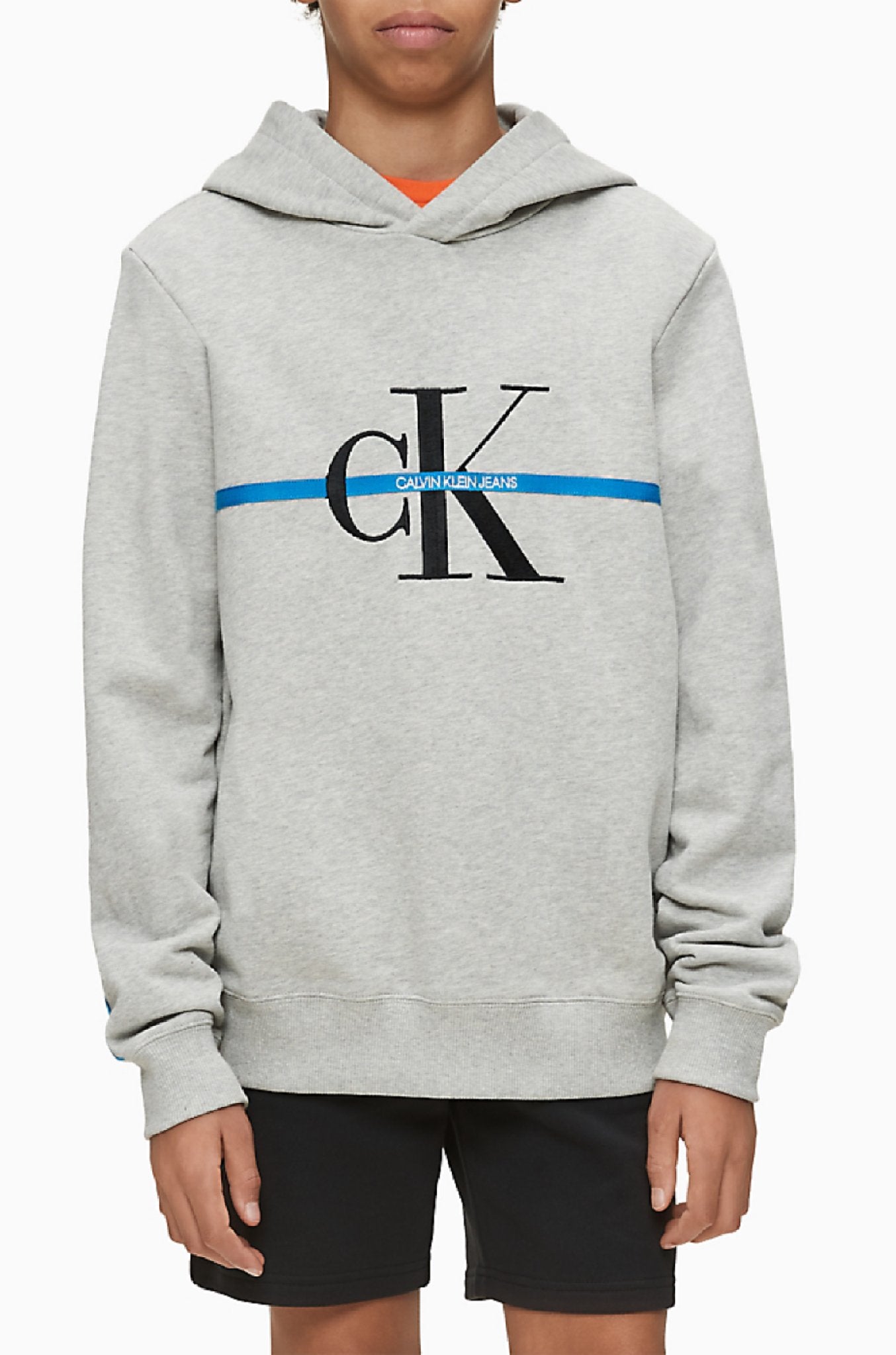 Jongens Monogram Stripe Hoodie van Calvin Klein in de kleur Grijs melee in maat 176.