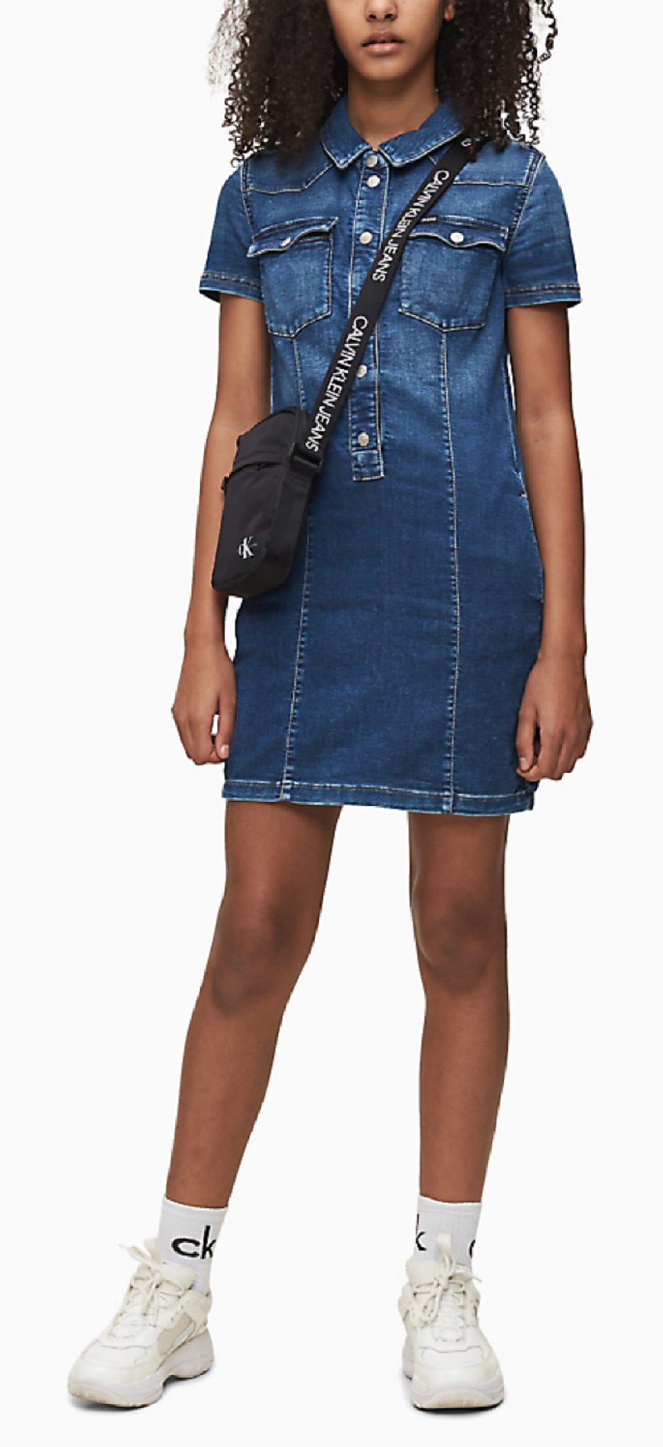 Meisjes Ss Dress - Ath Mid Blue Str van Calvin Klein in de kleur Denim in maat 176.