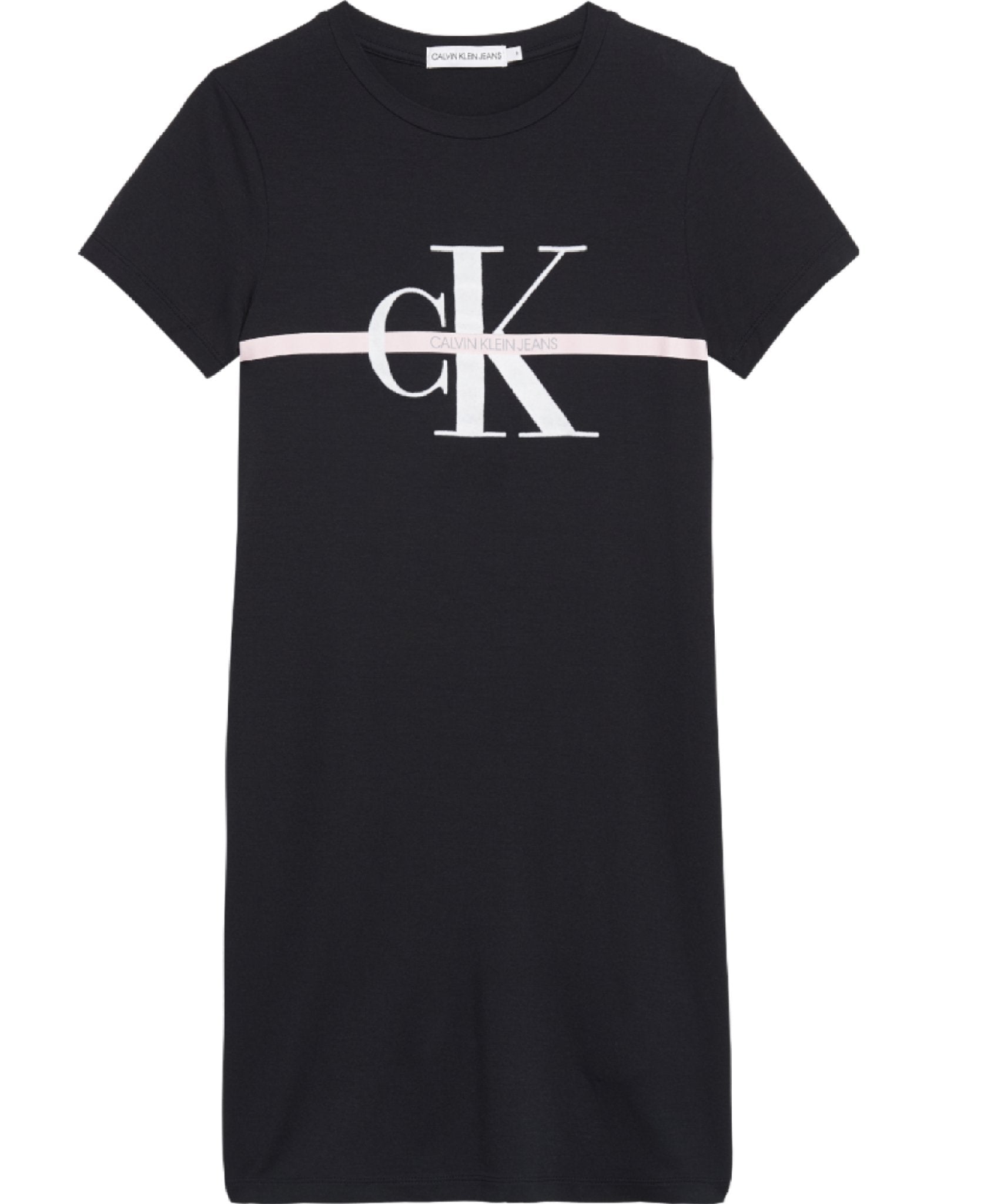 Meisjes Monogram Stripe Ss T-Shirt Dress van Calvin Klein in de kleur Zwart in maat 176.